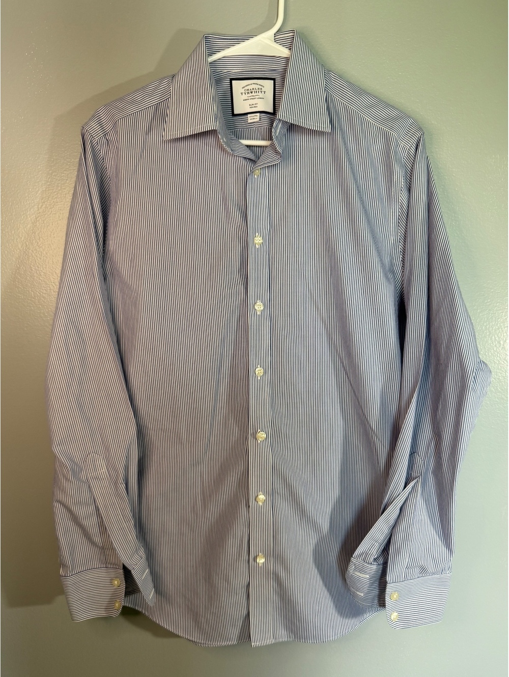 Charles Tyrwhitt Slim Fit Blue and White Striped Men's Button Up Shirt Size 15 3
